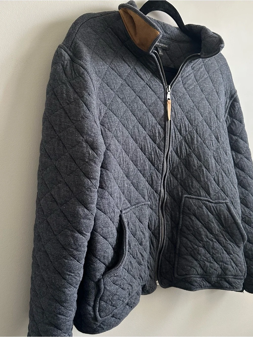 Banana Republic Quilted Charcoal Jacket with Tan Collar